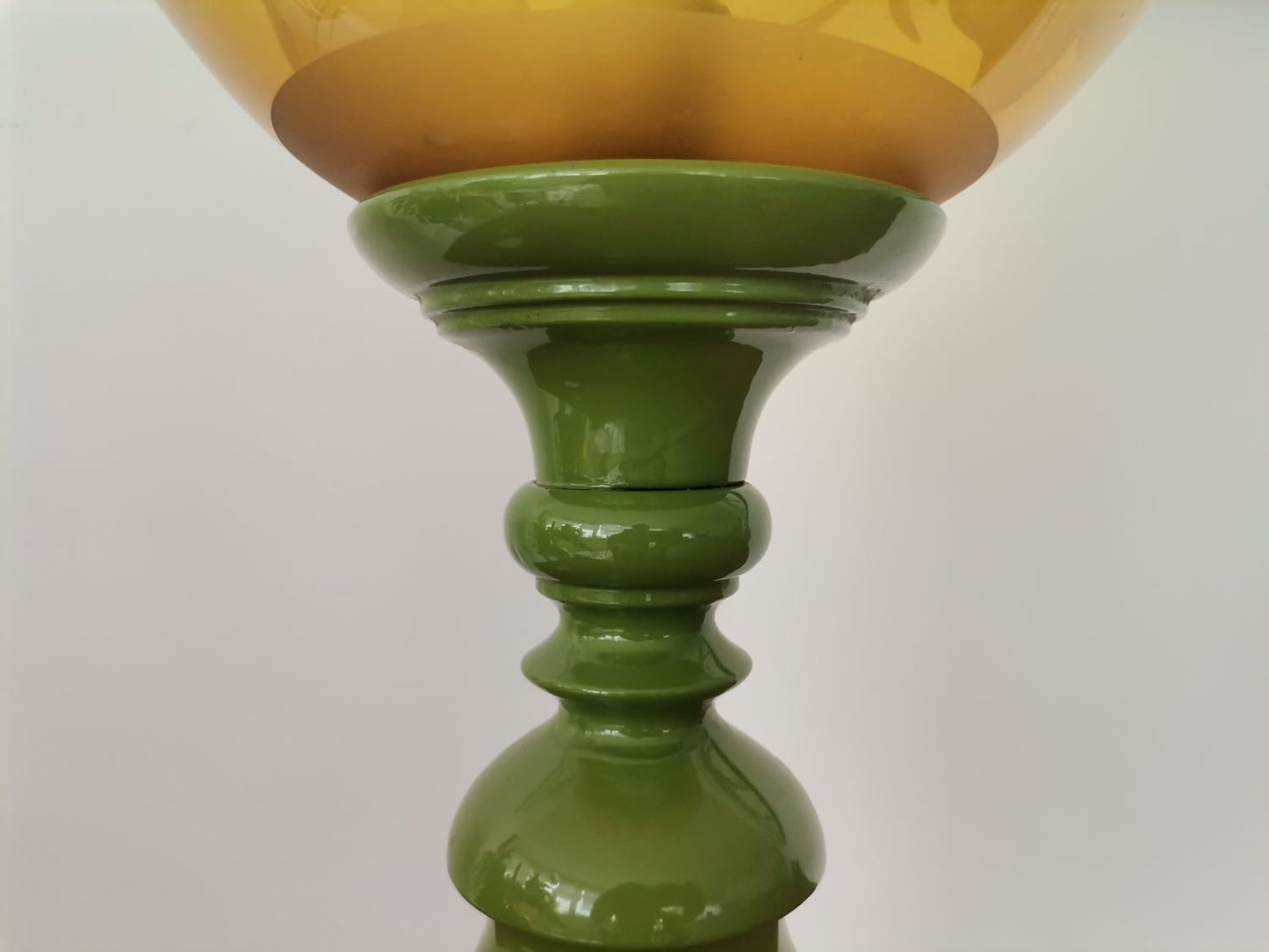 Large vintage wooden green table lamp