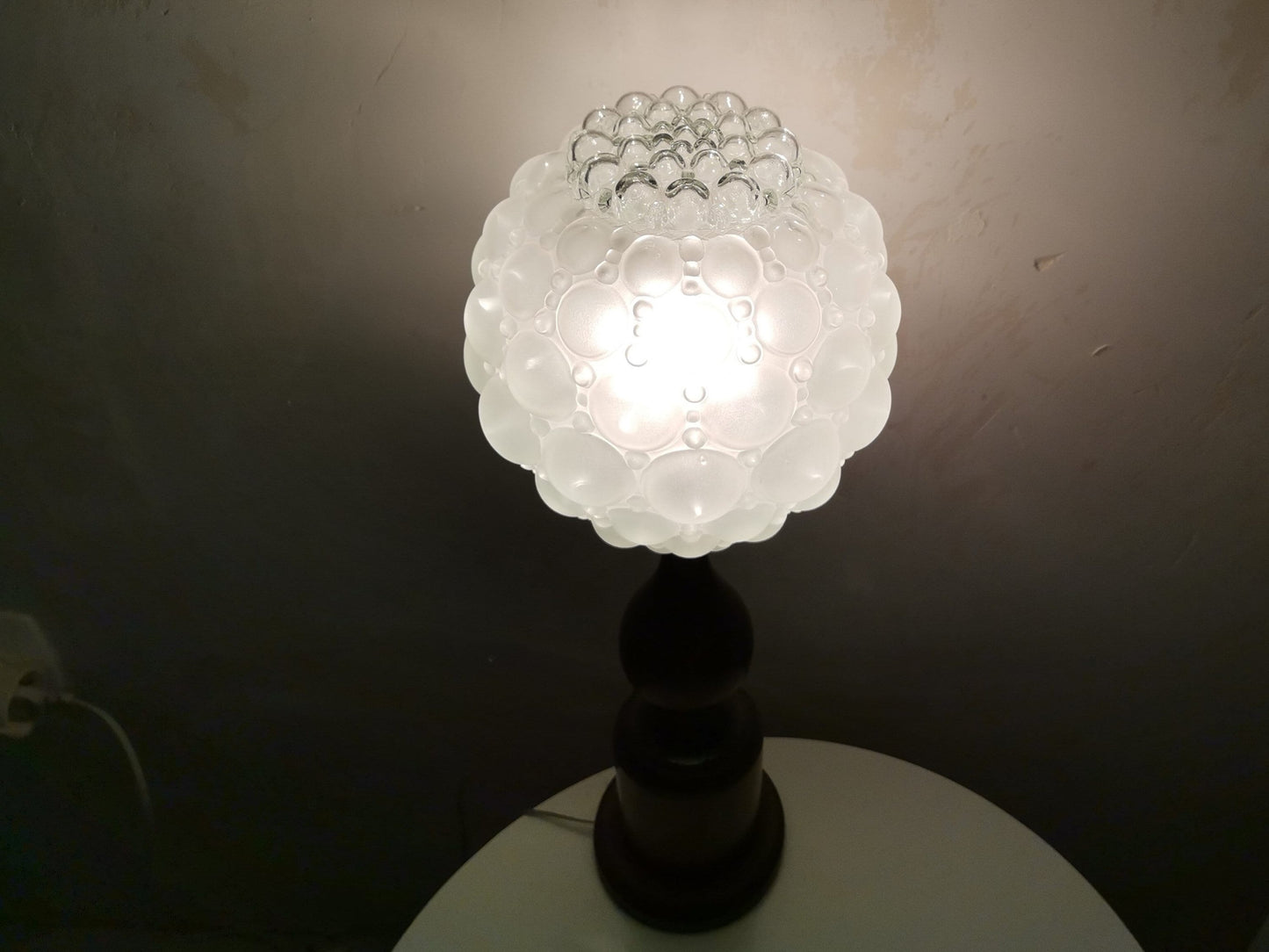 Wood and white milk bubble glass tall wooden table lamp