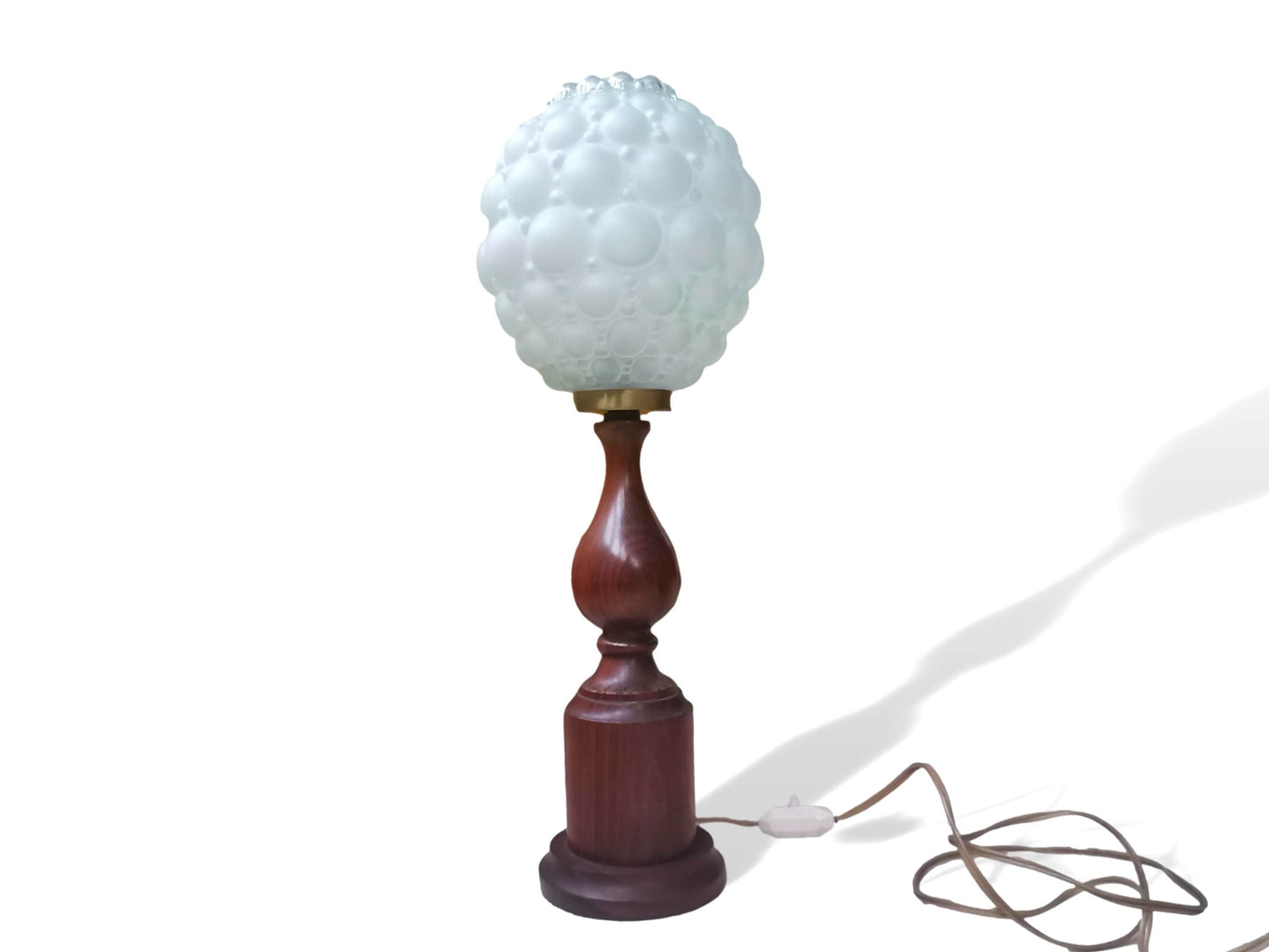 Wood and white milk bubble glass tall wooden table lamp