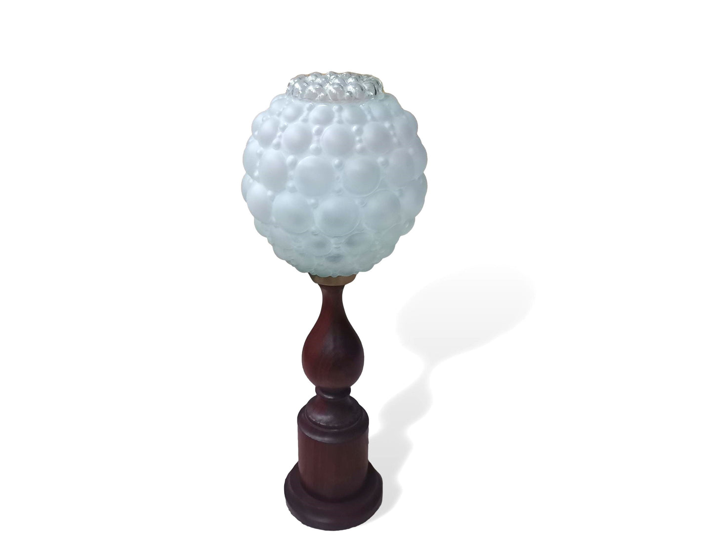 Wood and white milk bubble glass tall wooden table lamp
