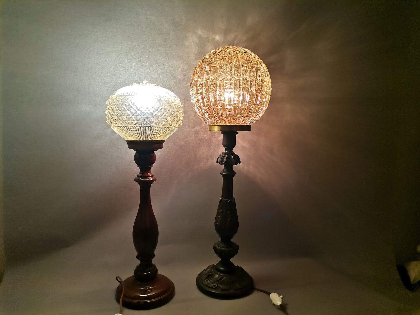 Pair of wooden buffet lamps