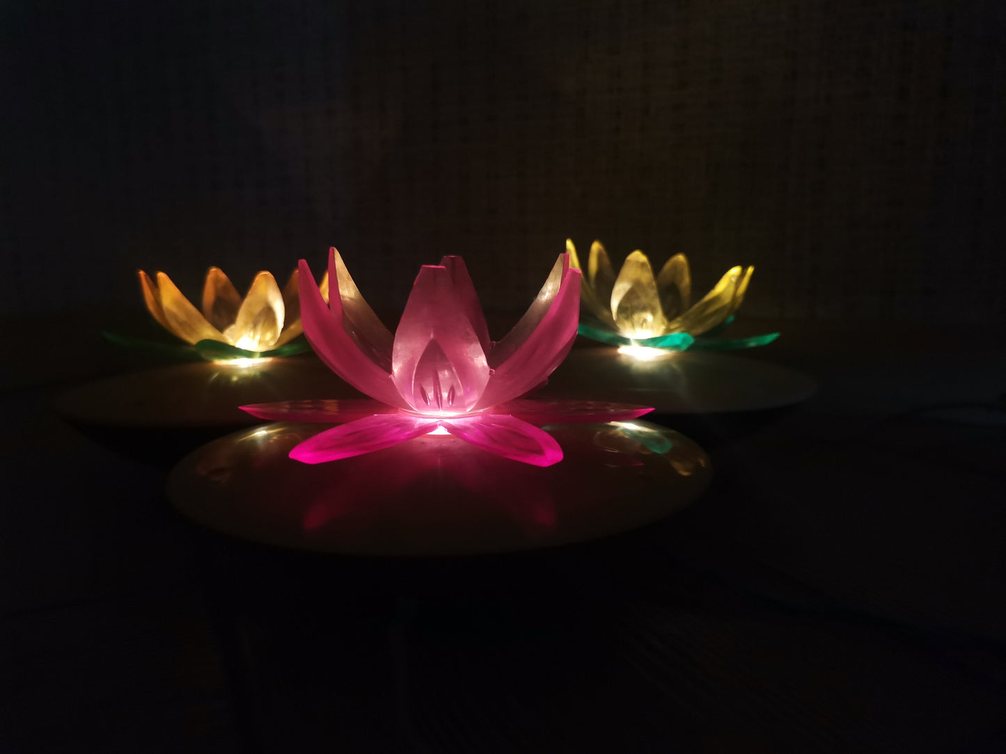 Small pink Water Lily or Lotus night light retro table lamp Eastern Europe