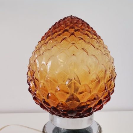 Amber glass pine cone table lamp