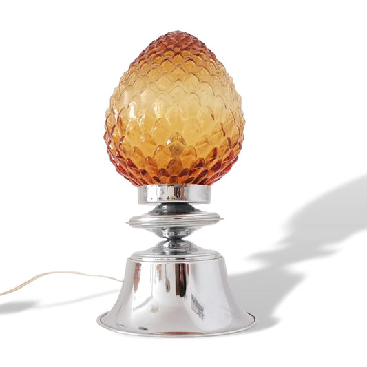 Amber glass pine cone table lamp