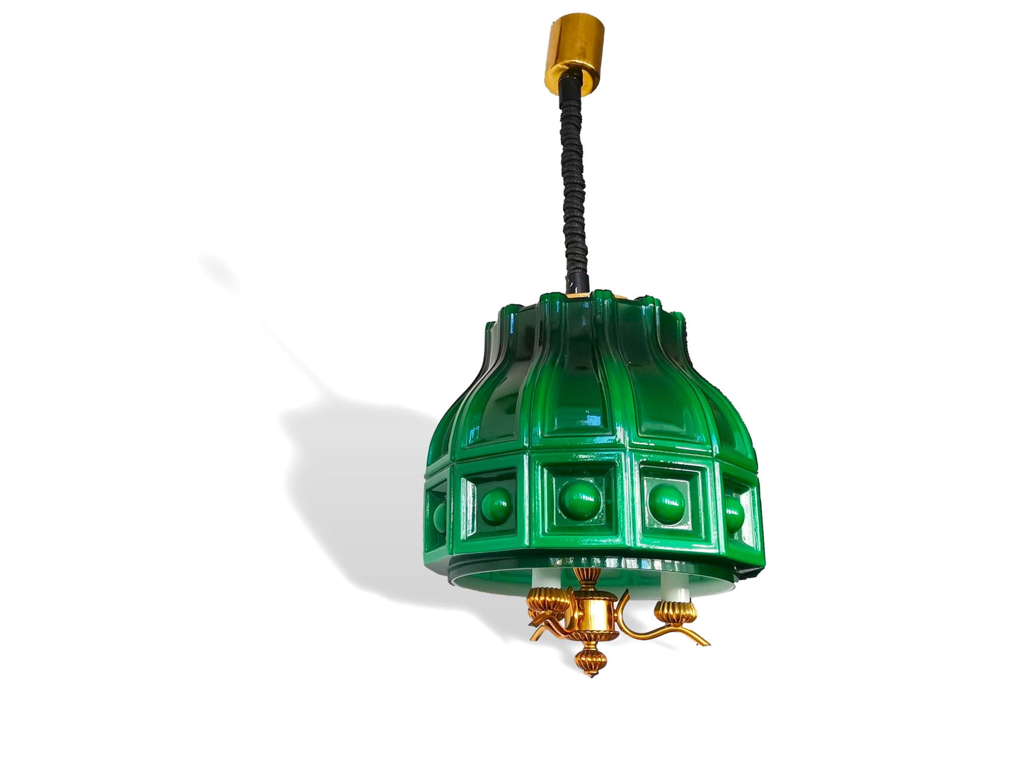 Helena Tynell for Flygsfors Mid Century Modern emerald green hanging lamp light fixture