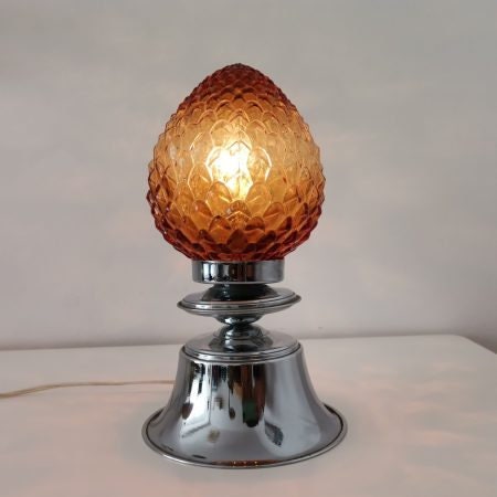 Amber glass pine cone table lamp