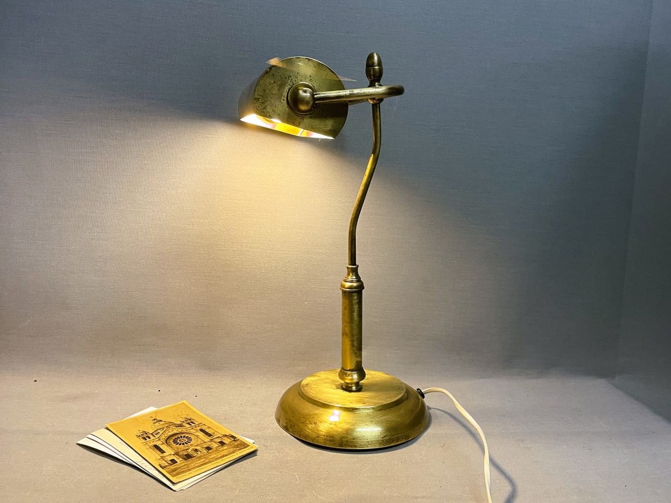 Vintage brass bankers office table lamp