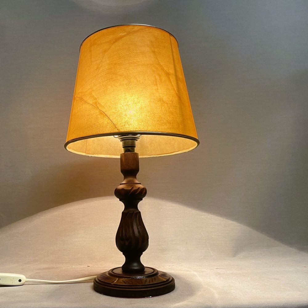 Portuguese rustic carved wood wooden table lamp farmhouse decor