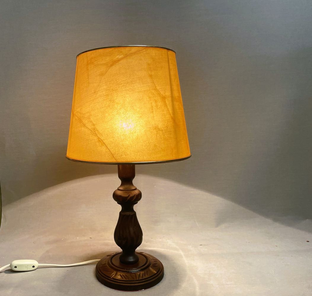 Carved wood table lamp