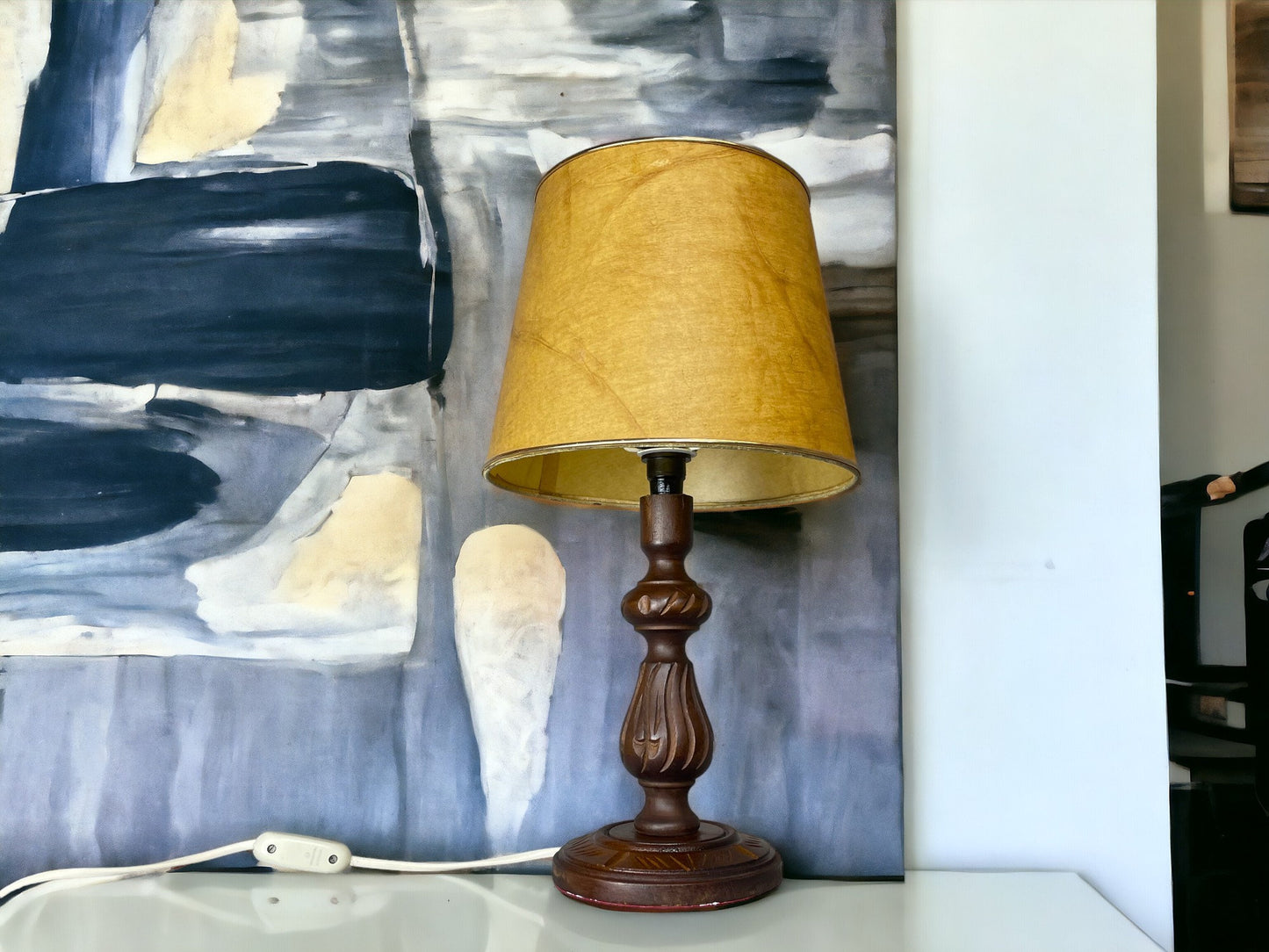 Carved wood table lamp