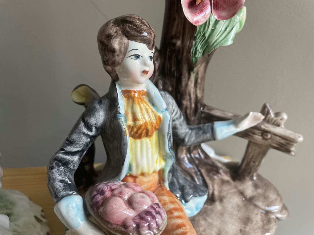 Pair Italian porcelain figural table lamps Dresden style by Capodimonte