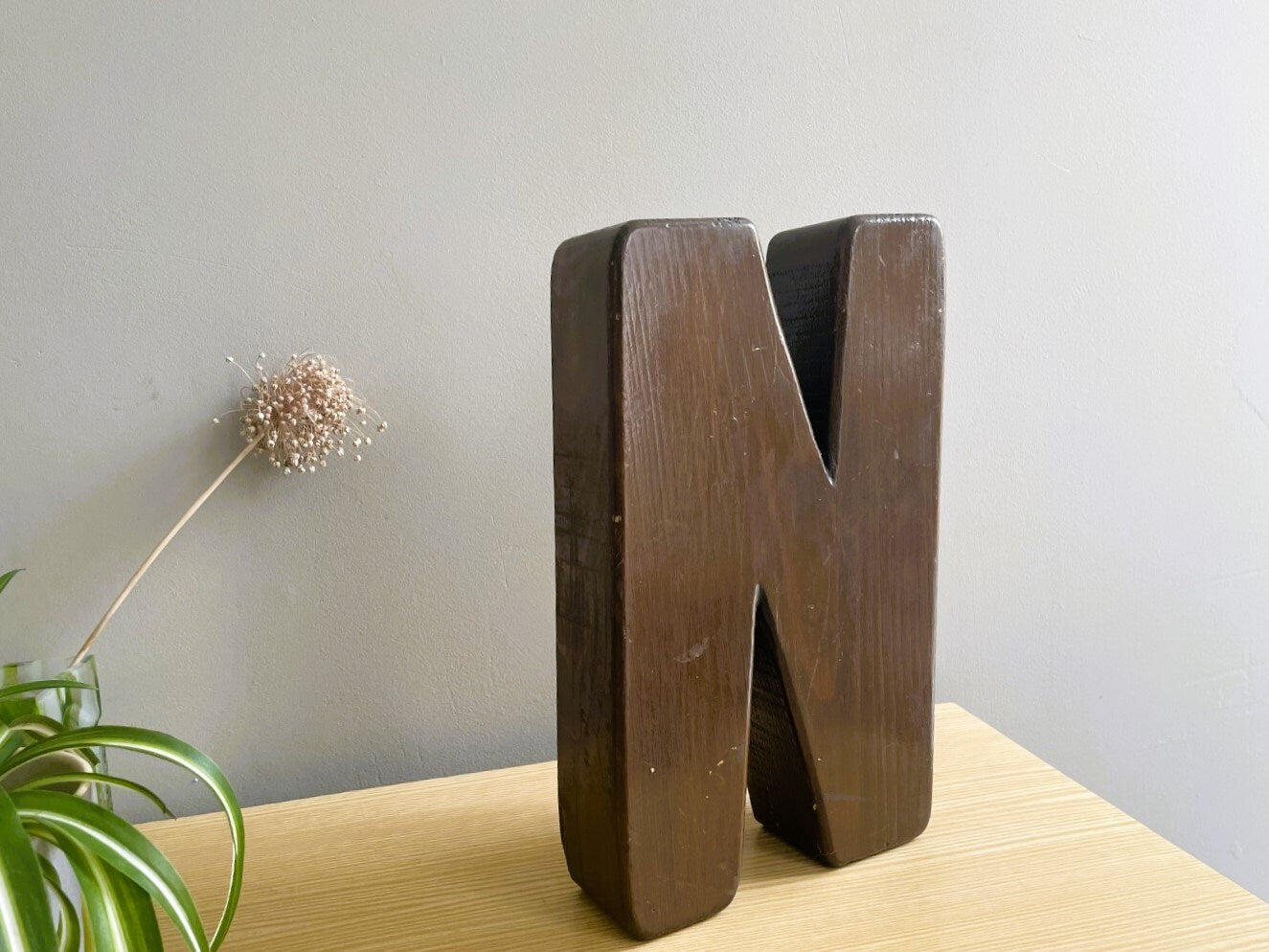 Wooden signage letter N
