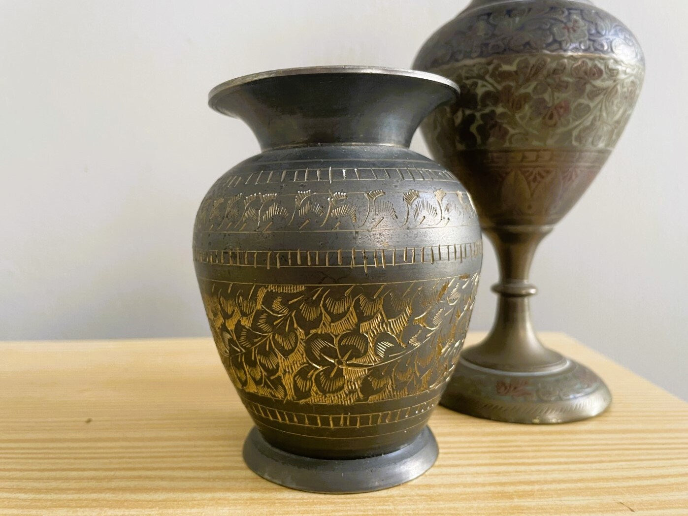 Pair of Islamic brass vases