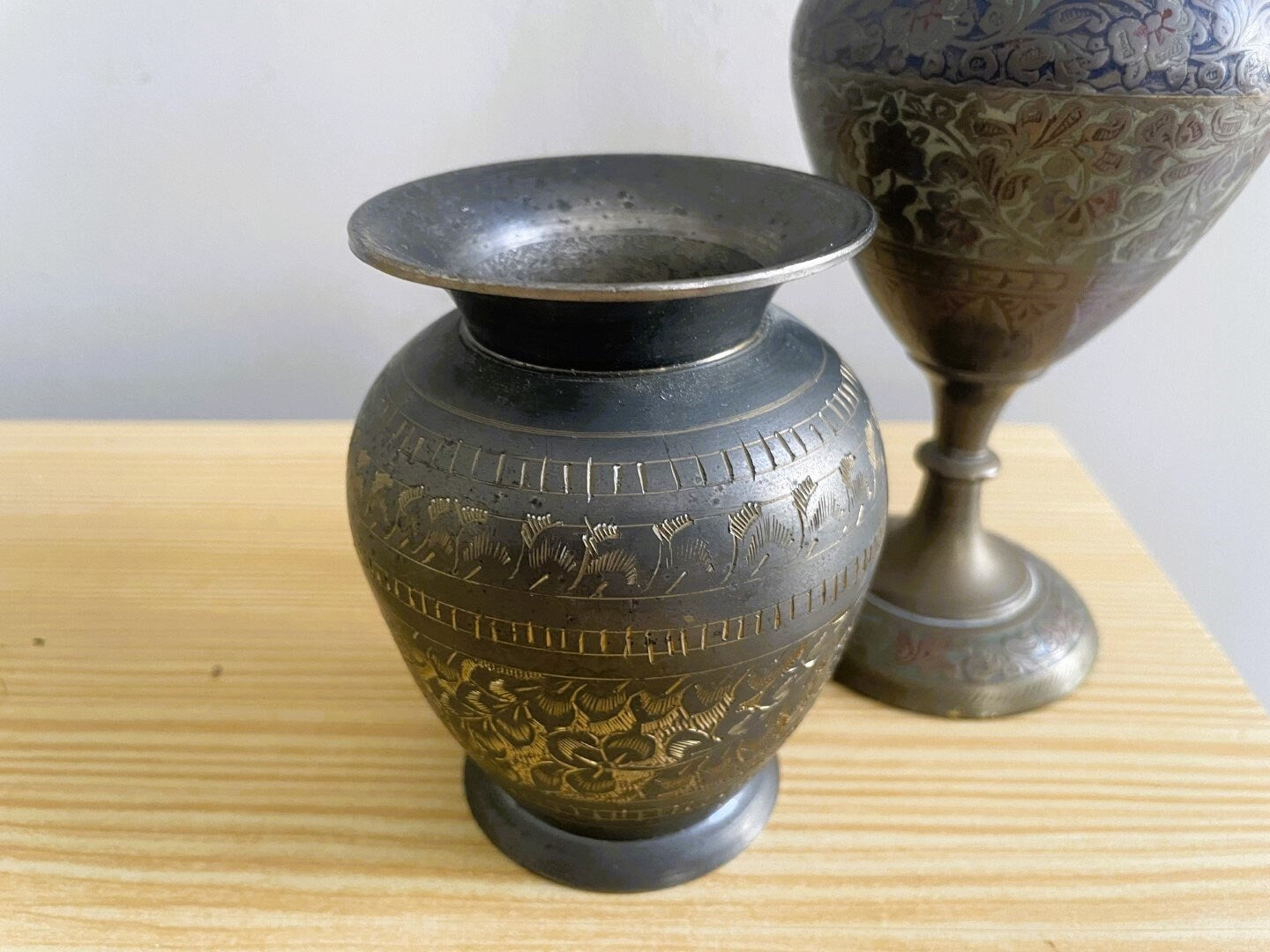 Pair of Islamic brass vases