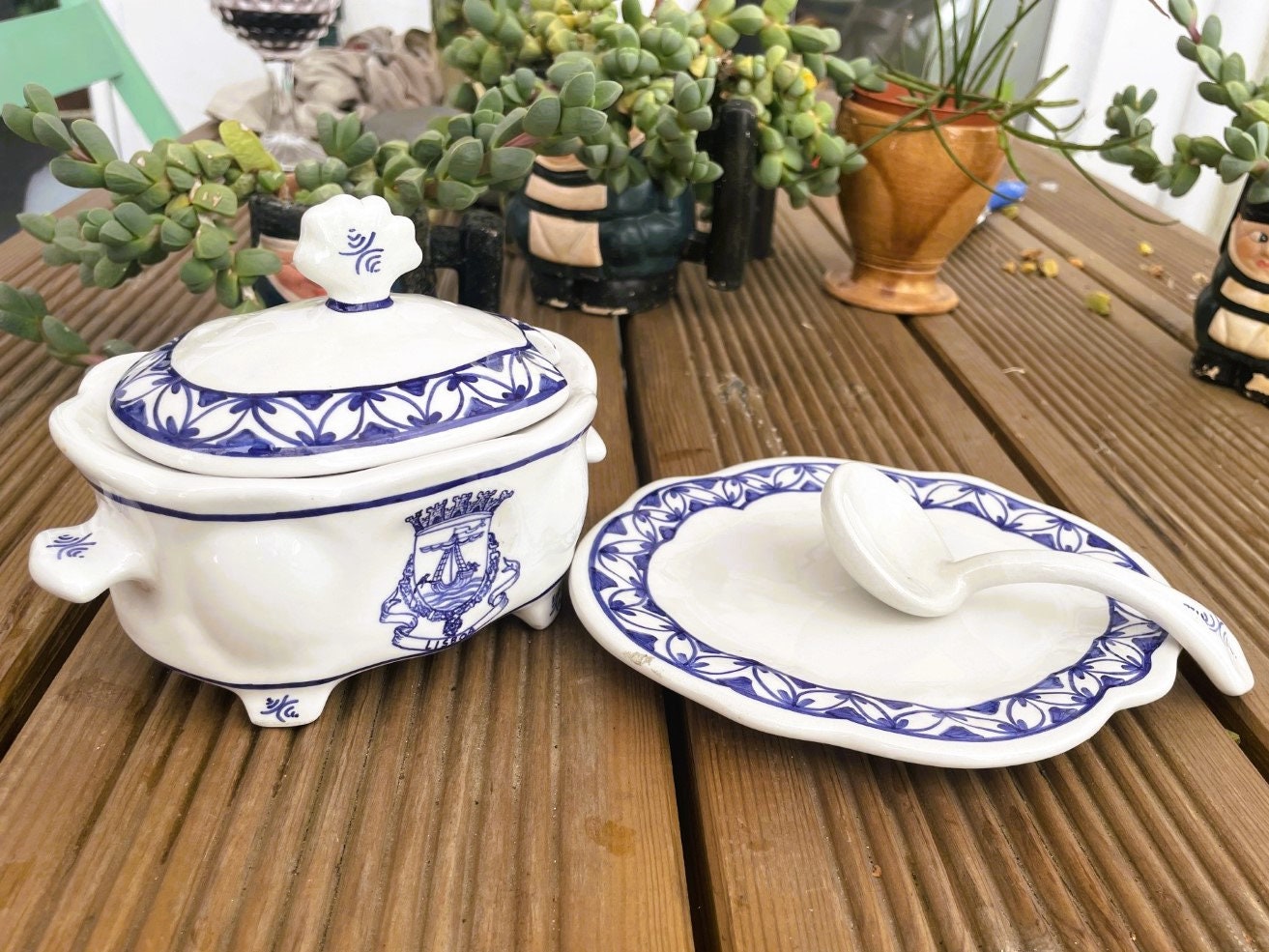 Blue willow ceramic tureen