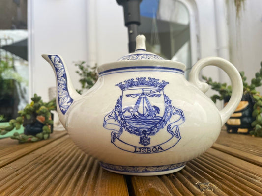 Blue and white ceramic teapot