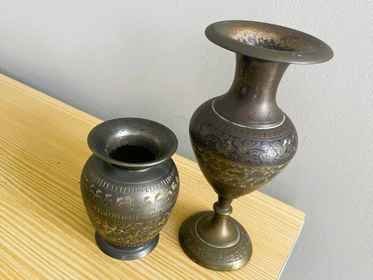 Pair of Islamic brass vases
