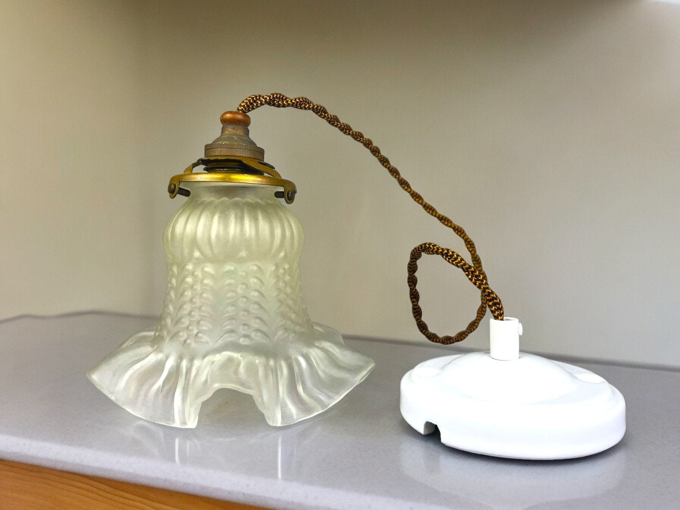 French glass tulip hanging lamp