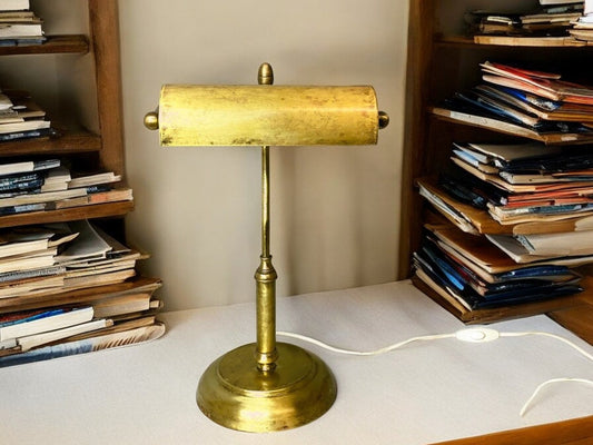 Vintage brass bankers office table lamp