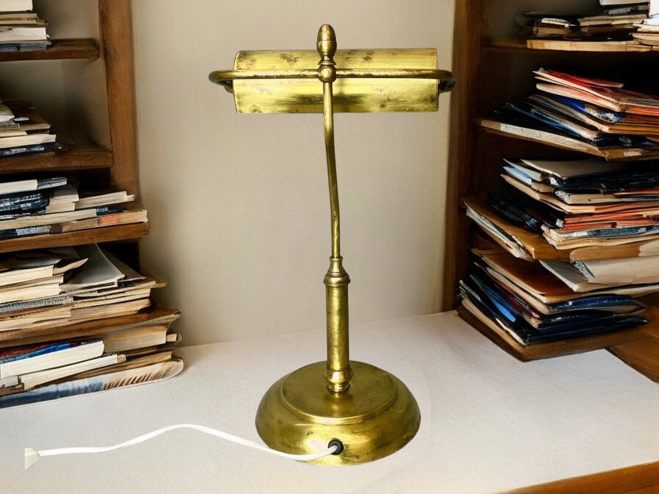 Vintage brass bankers office table lamp