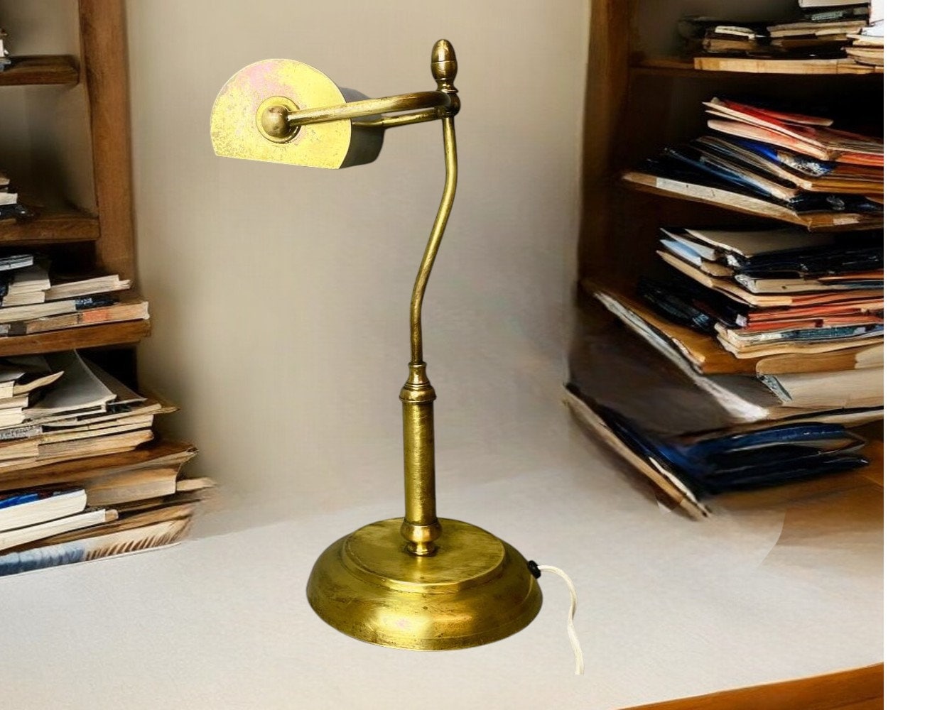 Vintage brass bankers office table lamp
