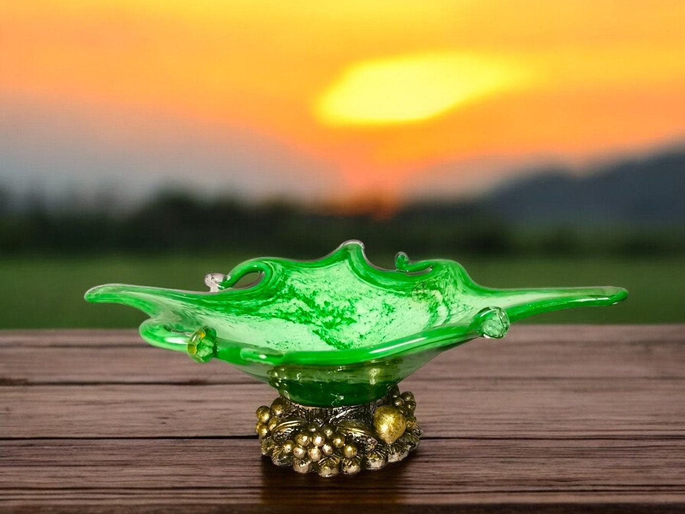 Green Murano Glass sterling silver 925 vase