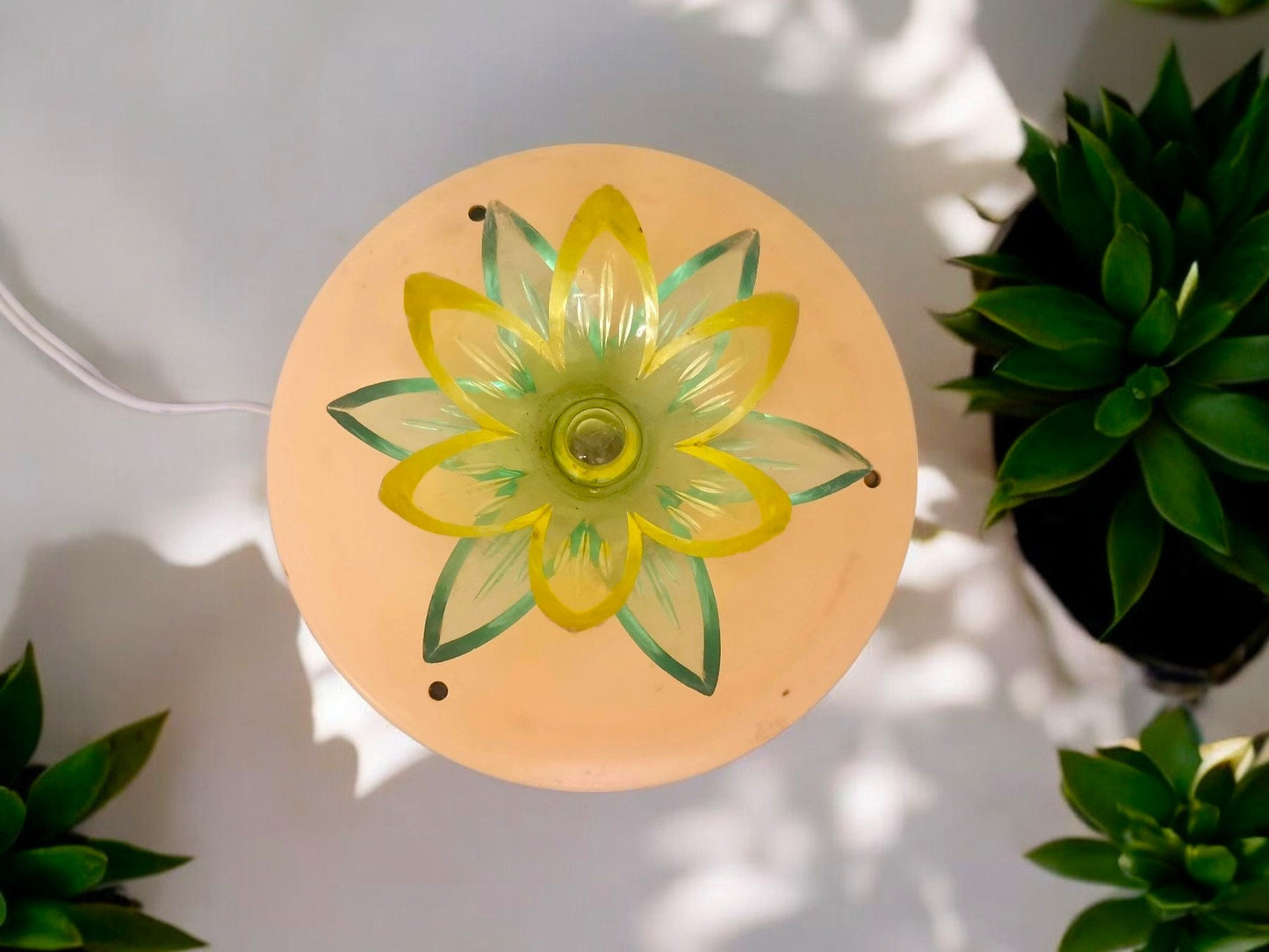 Green Water Lily or Lotus night light retro table lamp Eastern Europe
