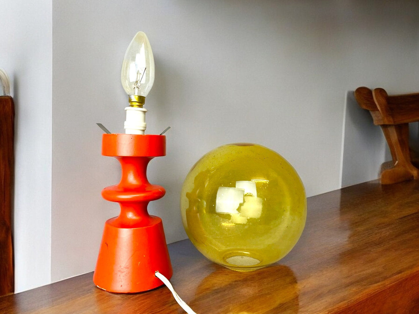 Orange wooden table lamp