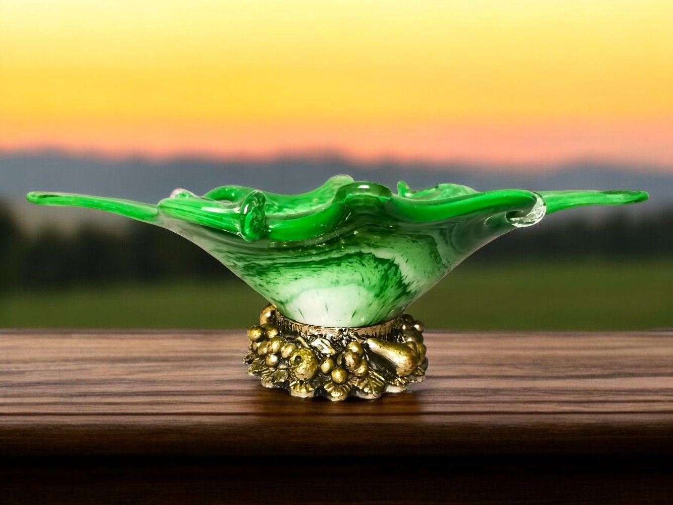 Green Murano Glass sterling silver 925 vase