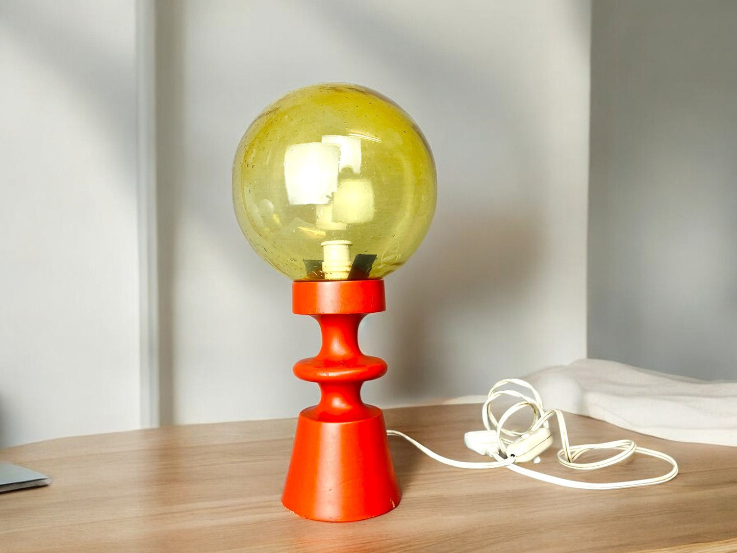 Orange wooden table lamp