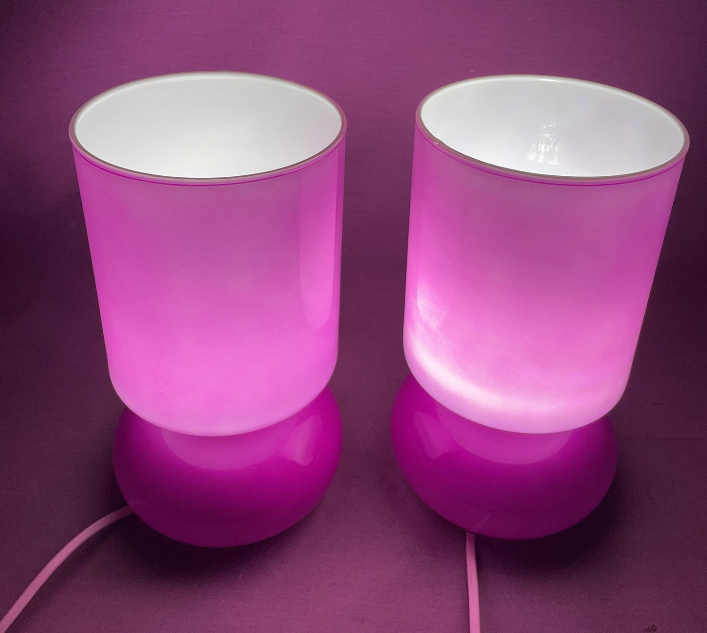 Pair pink fuchsia glass table lamps Ikea Lykta