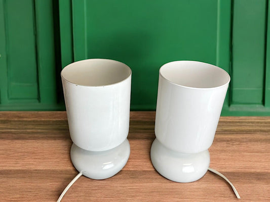 Pair white glass Ikea Lykta table lamps
