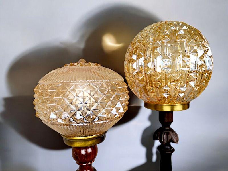Pair of wooden buffet lamps