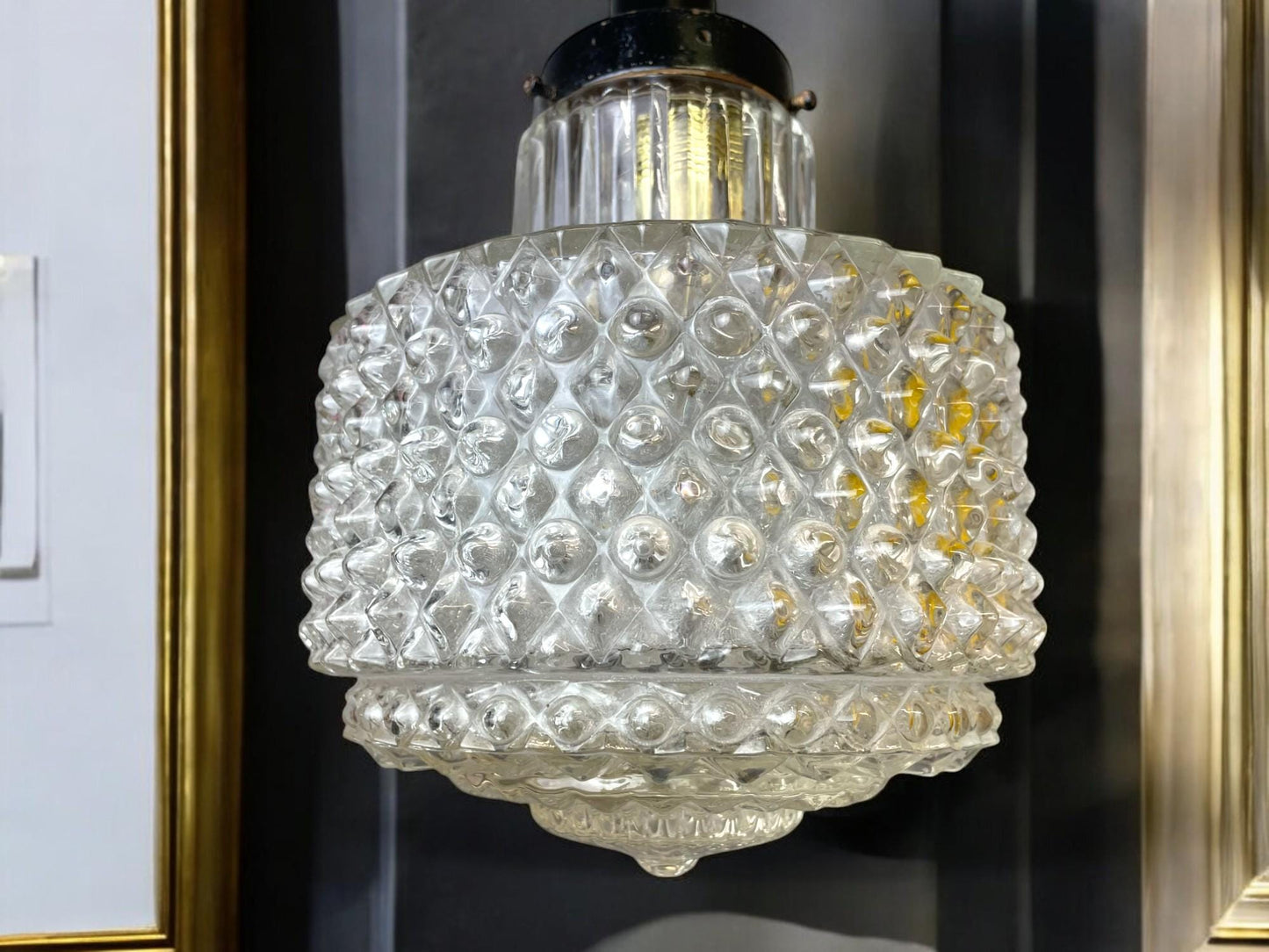 Mid Century hobnail glass hanging lamp