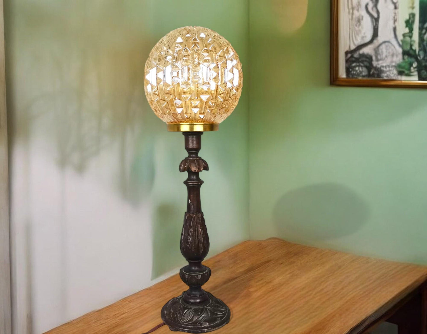 Pair of wooden buffet lamps