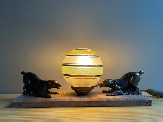 French Art Deco table lamp dog