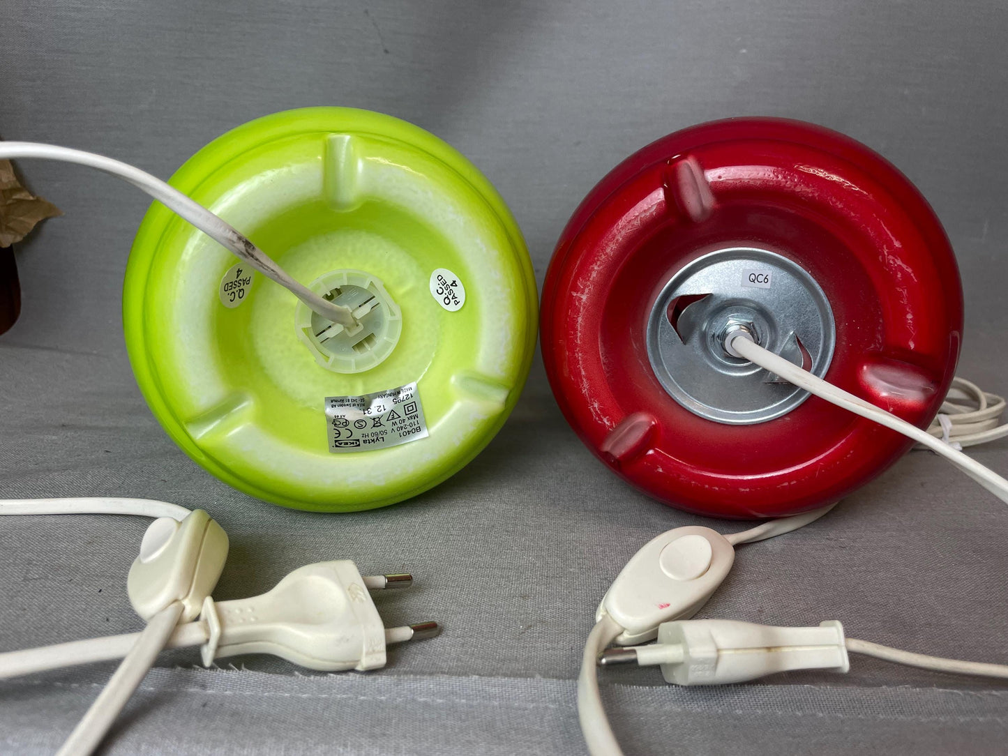 Pair colorful glass bedside table lamps red green Ikea Lykta