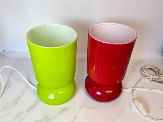 Pair colorful glass table lamps by Ikea