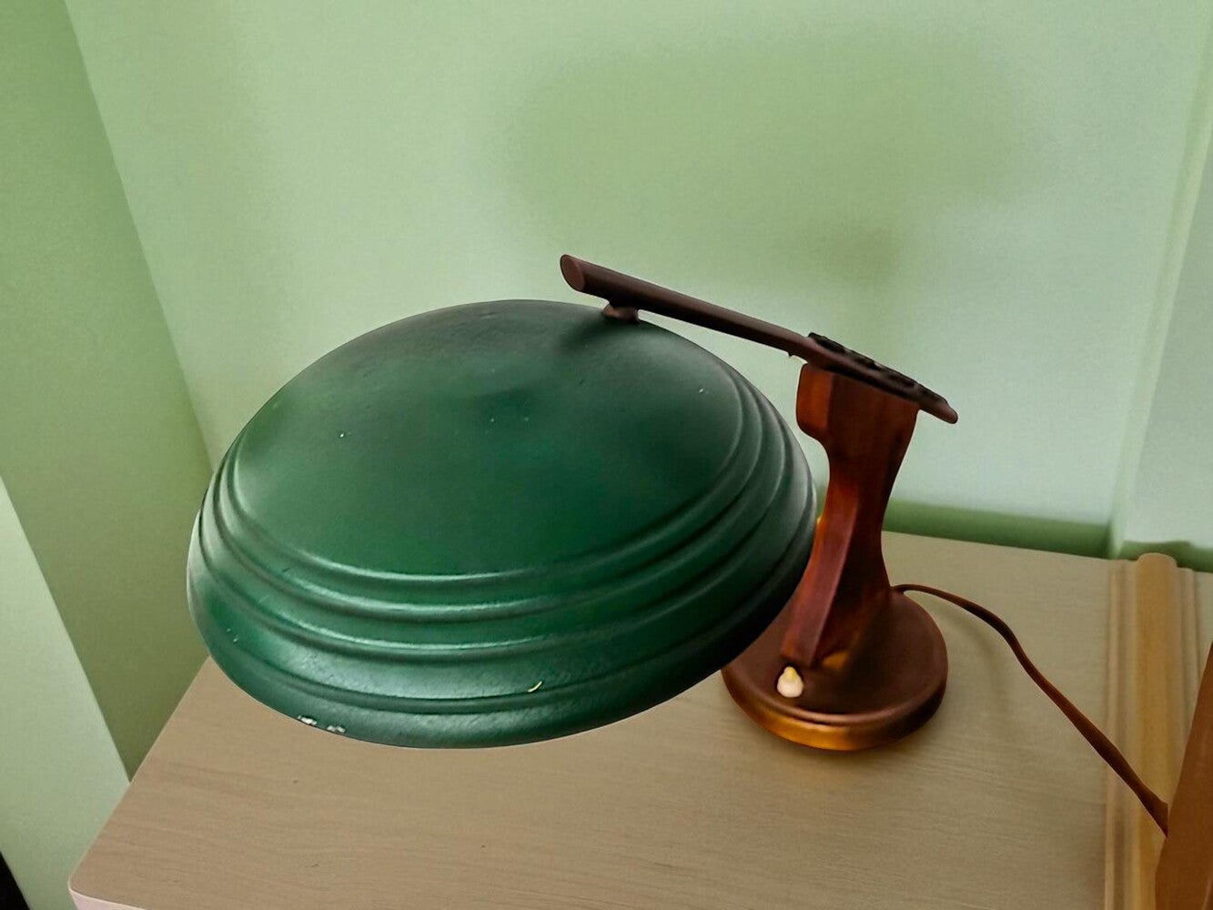 Modernist wood desk lamp