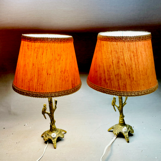 Pair Brass Bird Table Lamps