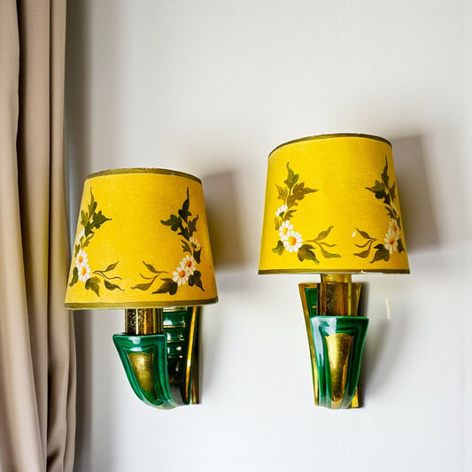 Pair of Green Ceramic Wall Sconces