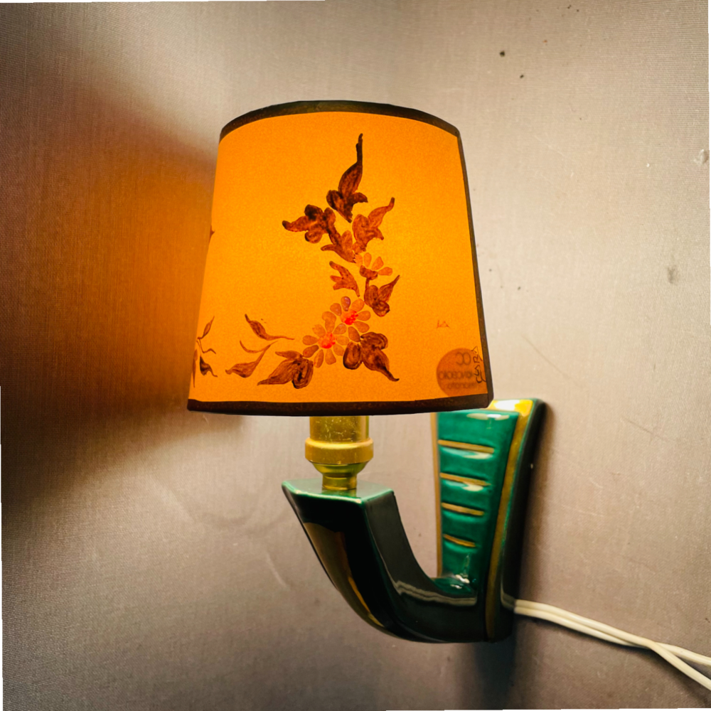 Pair of Green Ceramic Wall Sconces