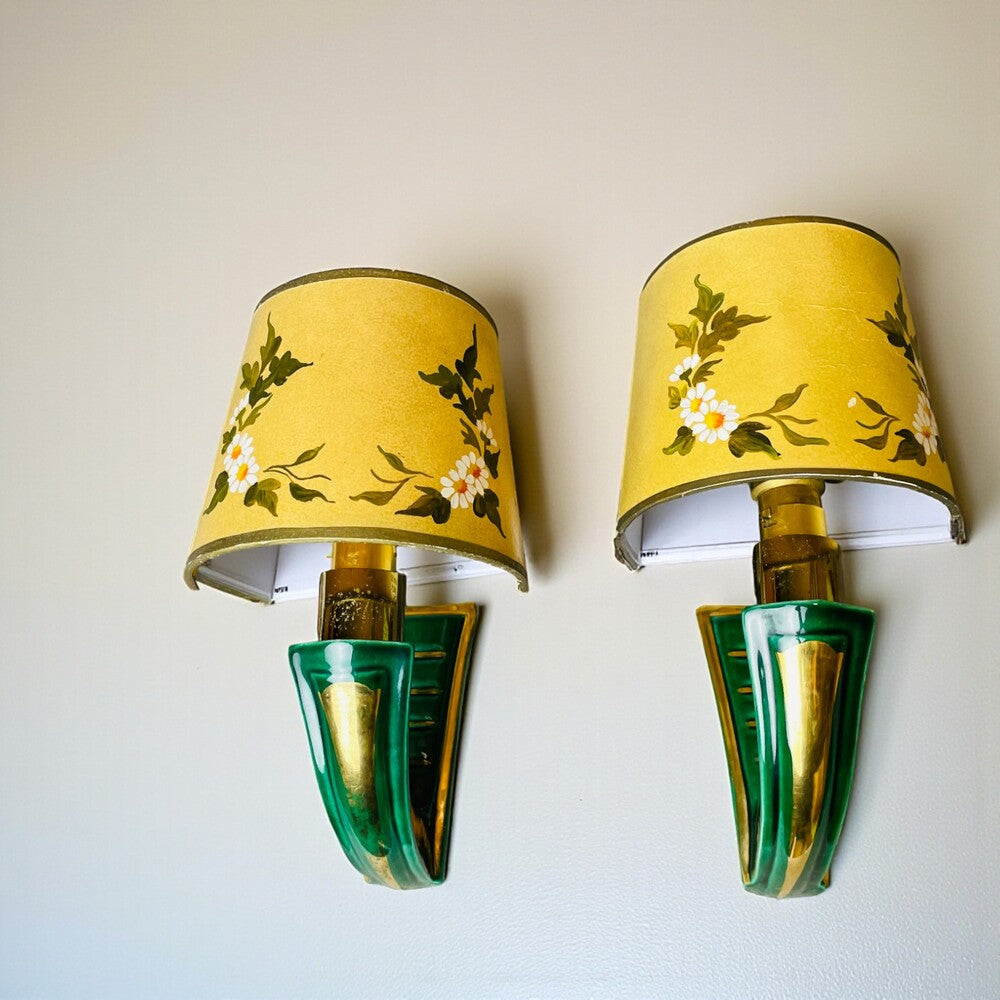 Pair of Green Ceramic Wall Sconces