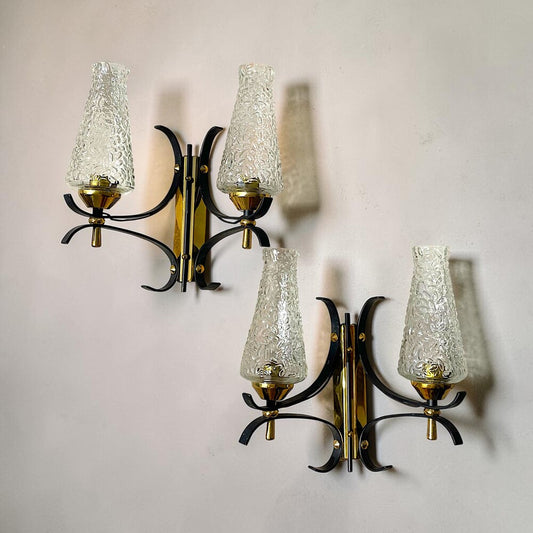 Pair Atomic Age Mid Century Wall Sconces
