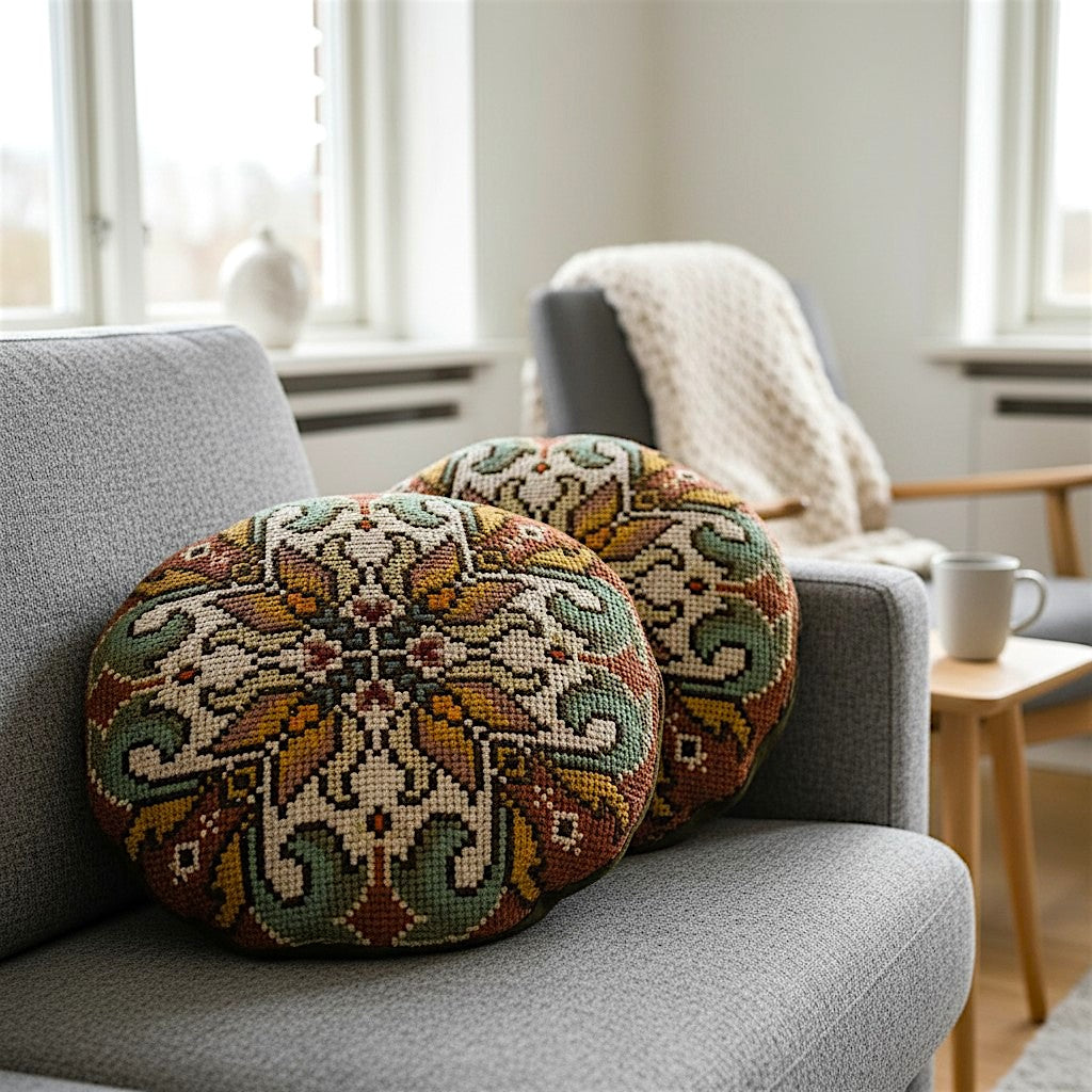 Pair Antique Portuguese Arraiolos Tapestry Cushions