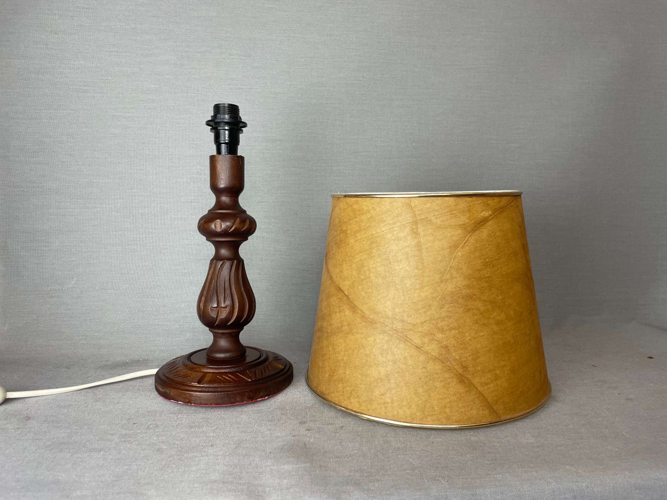 Carved wood table lamp