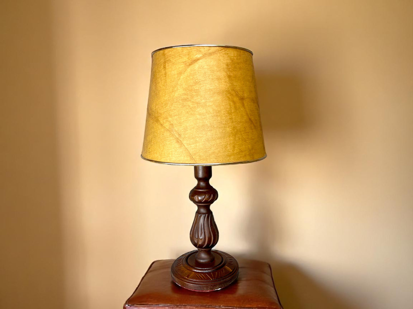 Carved wood table lamp