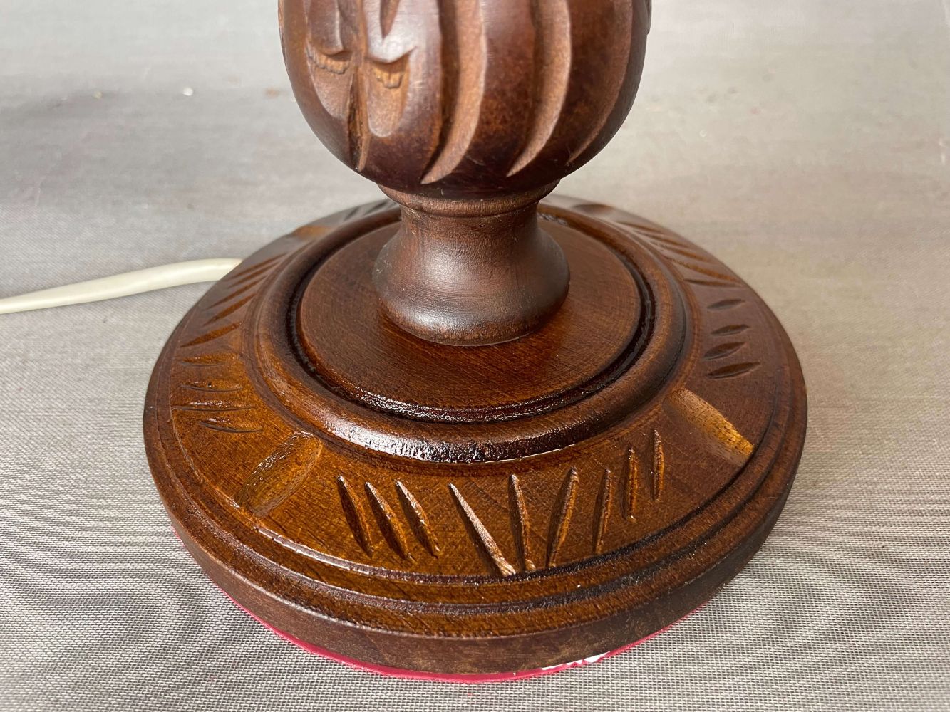 Carved wood table lamp