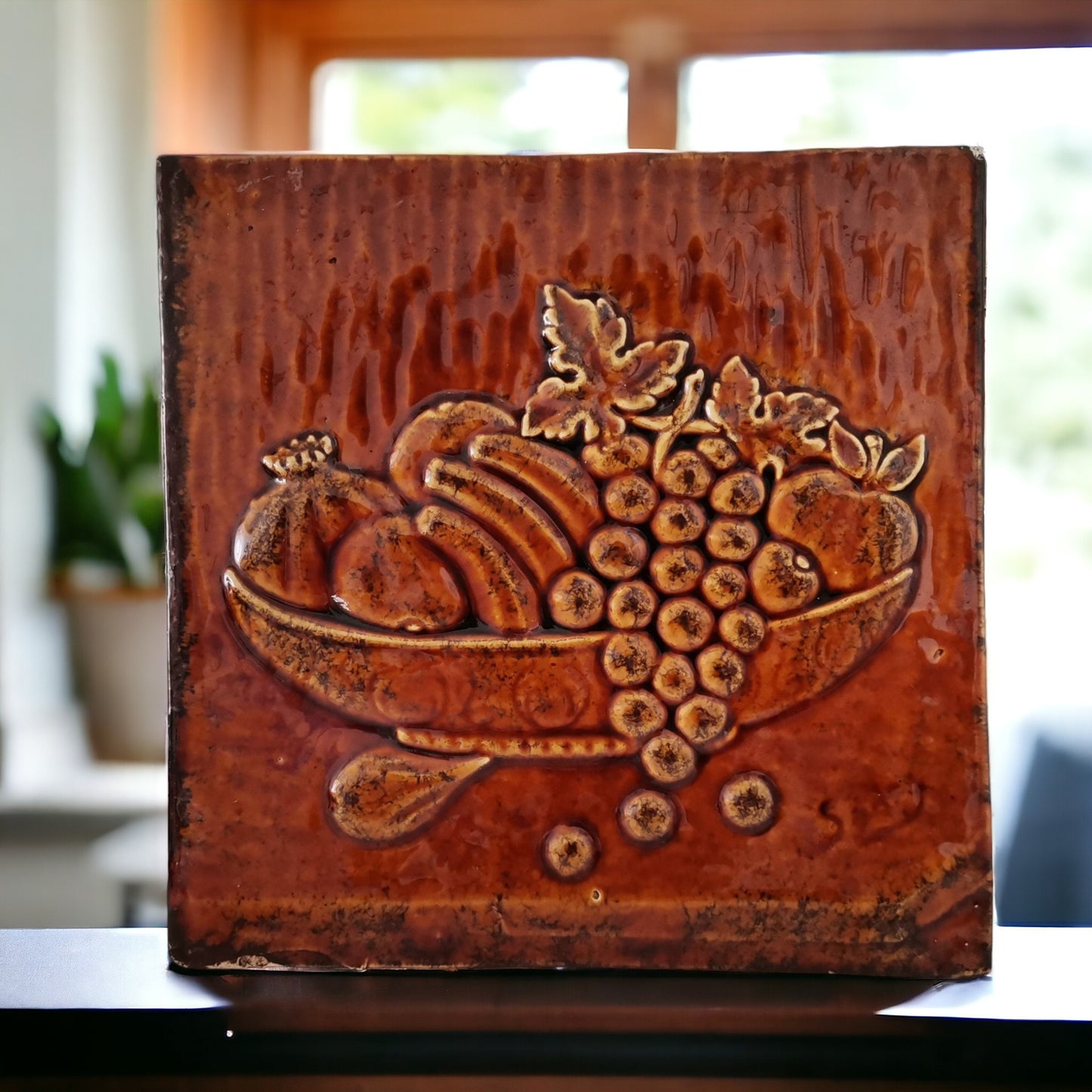 Spanish glazed terracotta ceramic tile art