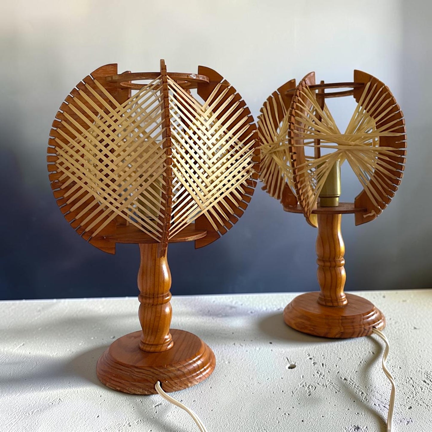 Pair Wooden Table Lamps